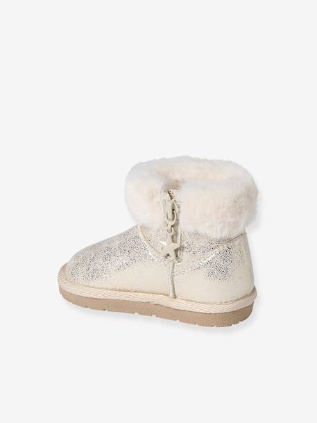 Water-Repellent Furry Boots with Zip for Babies golden beige 