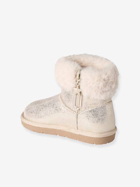 Water-Repellent Furry Boots with Zip for Girls brown+golden beige+grey 