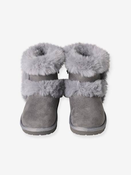 Water-Repellent Furry Boots with Zip for Girls brown+golden beige+grey 