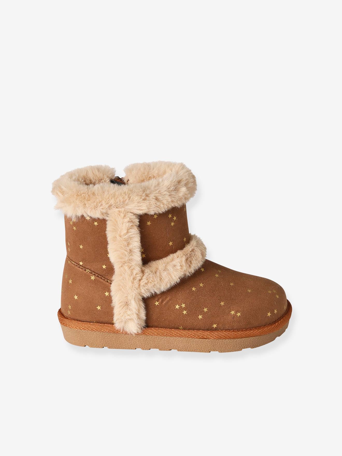 Water-Repellent Furry Boots with Zip for Girls - brown