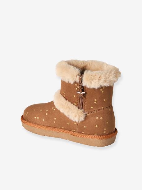 Water-Repellent Furry Boots with Zip for Girls brown+golden beige+grey 