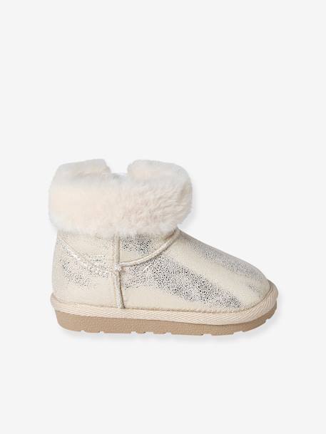 Water-Repellent Furry Boots with Zip for Babies golden beige 