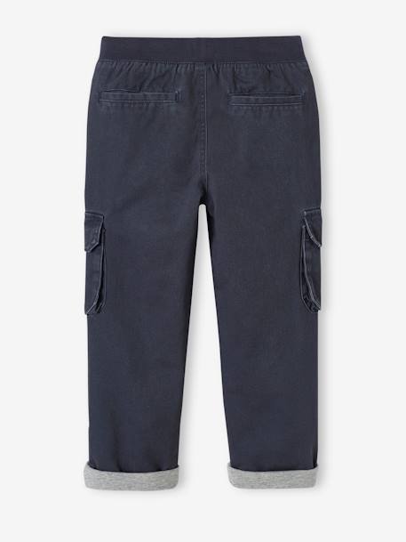 Easy to Slip-on Cargo Trousers with Lining for Boys khaki+night blue 