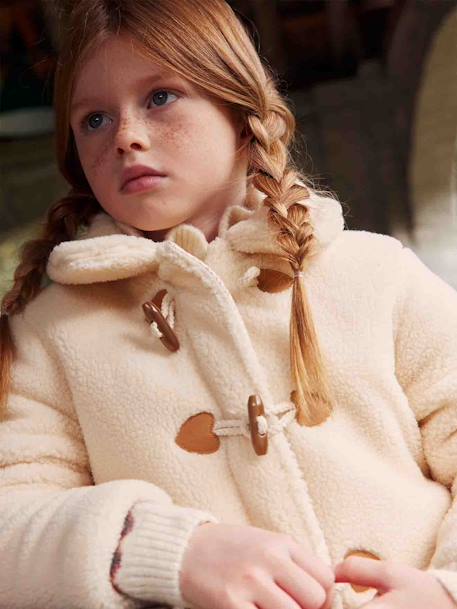 Warm Coat in Sherpa with Toggles for Girls ecru 