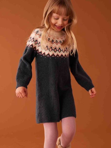 Jacquard Knit Dress for Girls night blue 