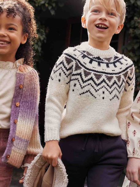 Jacquard Knit Jumper, Round Neckline, for Boys beige 