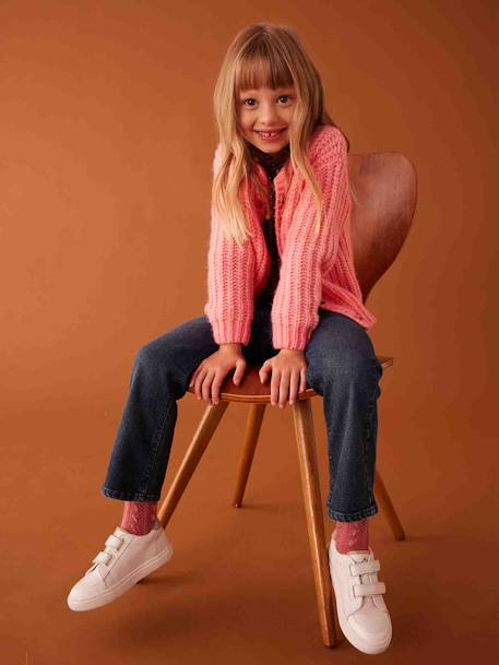 Loose-Fitting Soft Knit Cardigan for Girls petrol blue+sweet pink 