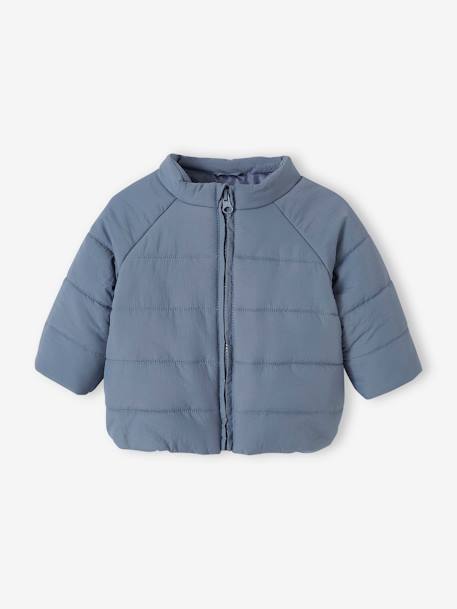 Padded Jacket with Removable Lined Hood for Babies grey blue 