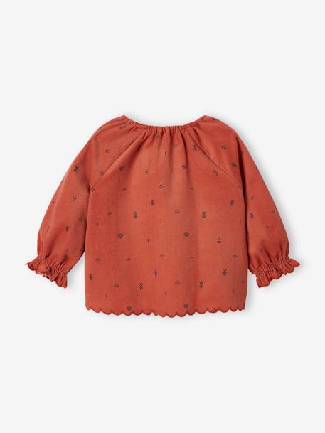 Blouse in Fine Wale Corduroy with Geometric Print for Babies tomato red 