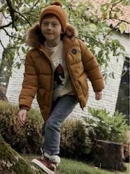 Boys-Coats & Jackets-Padded Jackets-Hooded Jacket Lined in Polar Fleece, with Gloves, for Boys