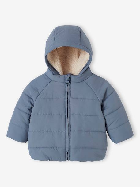 Padded Jacket with Removable Lined Hood for Babies grey blue 