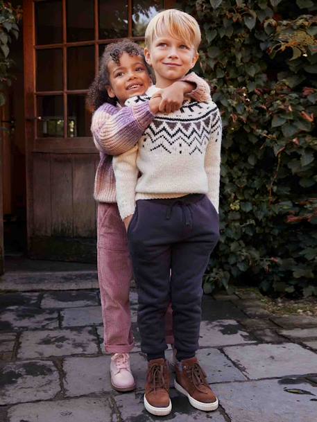 Jacquard Knit Jumper, Round Neckline, for Boys beige 