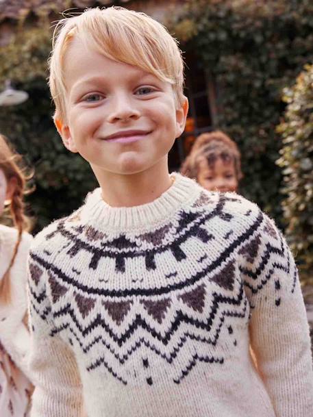 Jacquard Knit Jumper, Round Neckline, for Boys beige 