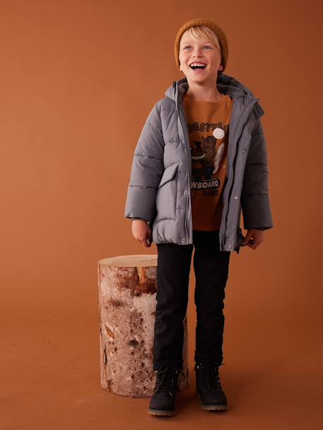 Padded Coat with Hood & Sherpa Lining for Boys crystal blue+navy blue 