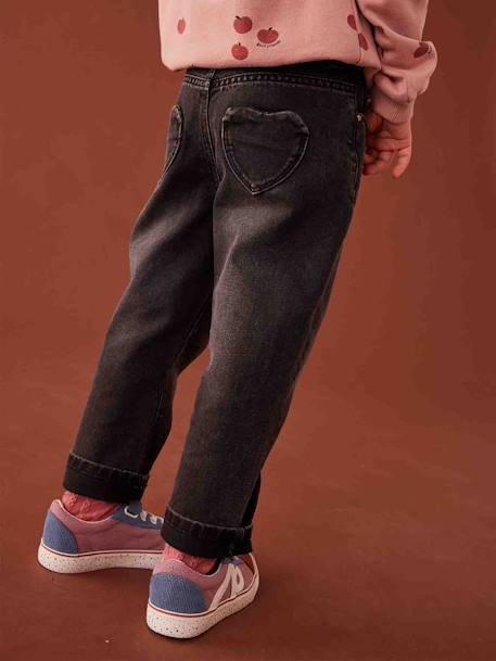 Mom Fit Jeans with Heart-Shaped Pockets on the Back, for Girls brut denim+denim grey+stone 