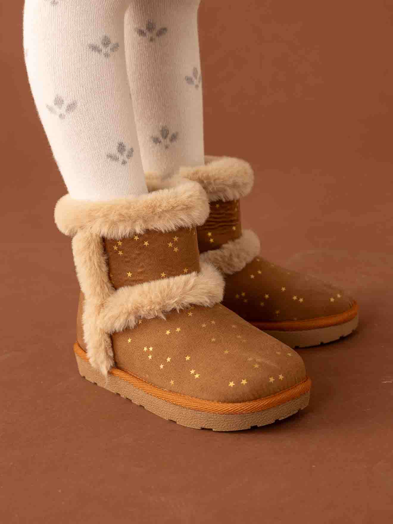 Water-Repellent Furry Boots with Zip for Girls - brown