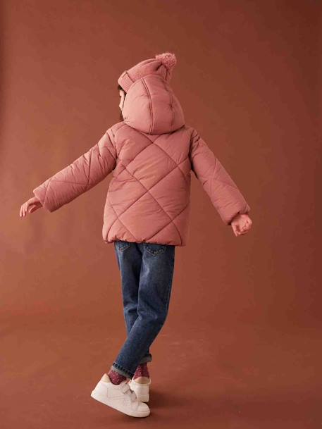 Padded Coat with Hood & Sherpa Lining for Girls blush 