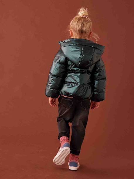 Padded Jacket with Pearl-Effect Hood & Polar Fleece Lining, for Girls ecru+fir green 