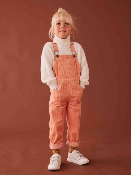 Corduroy Dungarees for Girls chocolate+peach 