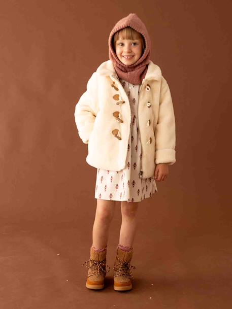 Warm Coat in Sherpa with Toggles for Girls ecru 