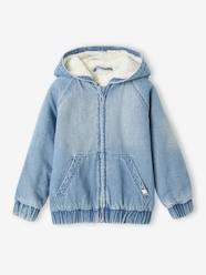 -Denim Jacket with Hood & Sherpa Lining for Boys