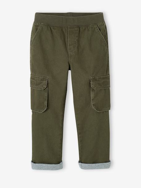 Easy to Slip-on Cargo Trousers with Lining for Boys khaki+night blue 