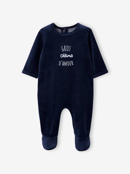 Pack of 2 Velour Sleepsuits for Babies, BASICS night blue 