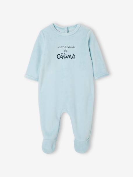 Pack of 2 Velour Sleepsuits for Babies, BASICS night blue 