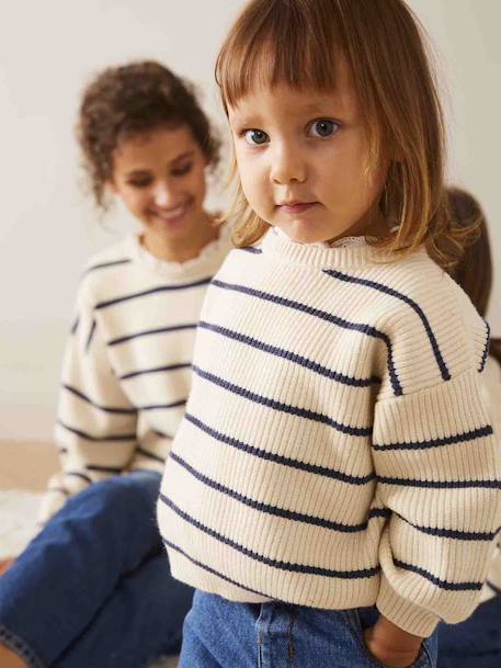 Rib Knit Jumper with Broderie Anglaise Collar for Babies sage green+striped navy blue 