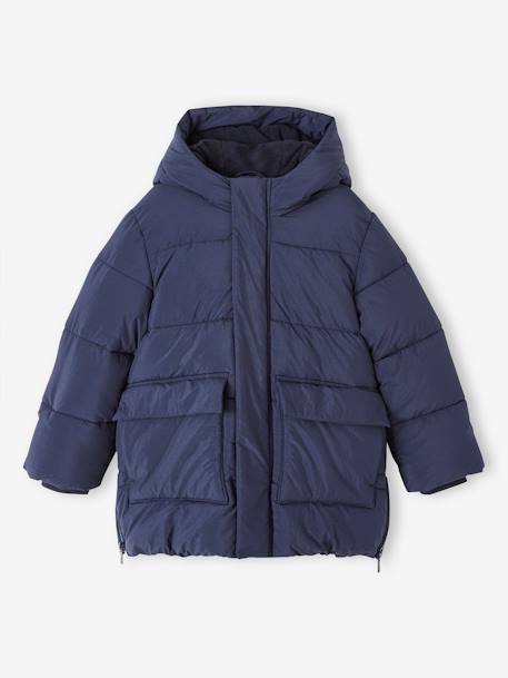 Padded Coat with Hood & Sherpa Lining for Boys crystal blue+navy blue 