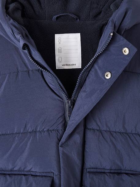 Padded Coat with Hood & Sherpa Lining for Boys crystal blue+navy blue 