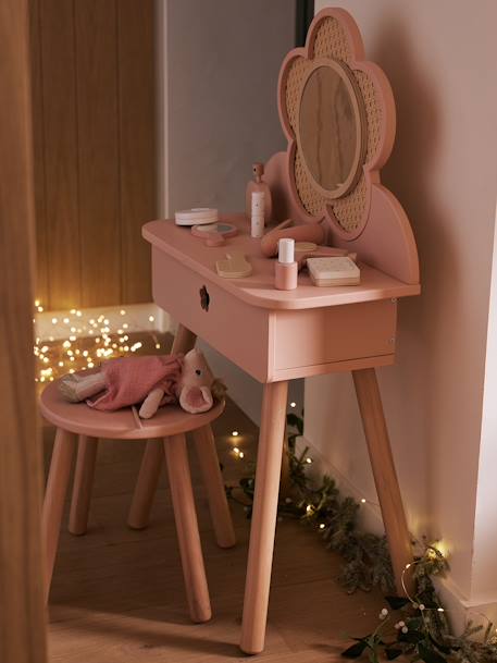 Straw Dressing Table + Accessories, in Certified Wood rose+white 