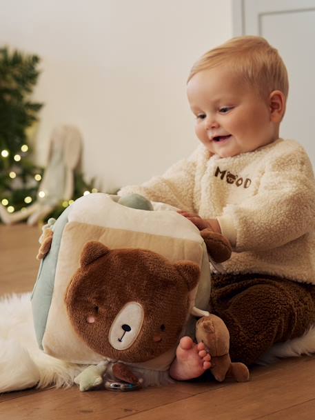 Large Activity Cube in Fabric, Green Forest brown 