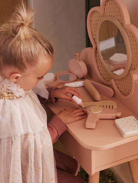 Straw Dressing Table + Accessories, in Certified Wood rose+white 