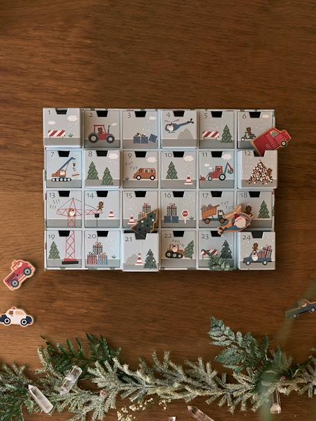 Advent Calendar with Toys in FSC® Wood green+grey+red+wood 