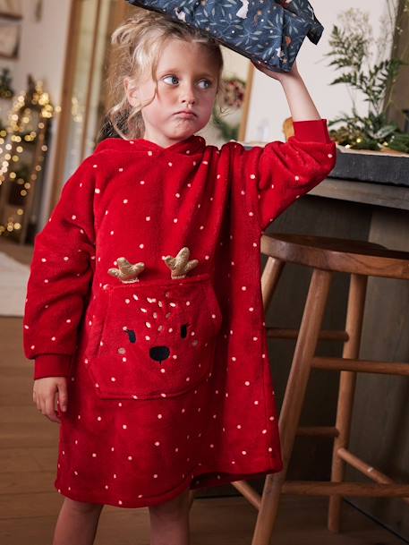 Christmas Poncho-Type Dressing Gown in Velour & Polar Fleece, for Girls red 