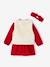 Christmas Special Ensemble: Dress, Faux Fur Waistcoat, Tights and Matching Headband for Girls red 