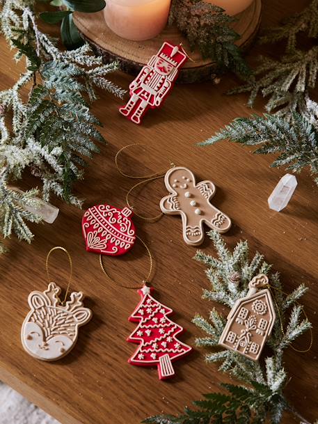 Set of 6 Christmas Hanging Decorations , Biscuit-Effect white 