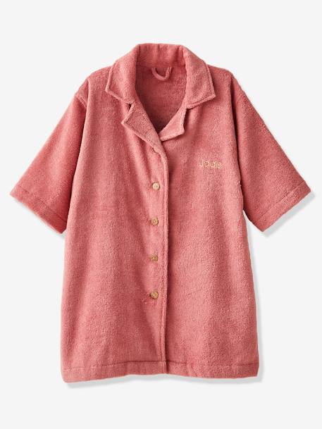 Shirt-Like Bathrobe for Children dusky pink+fir green 