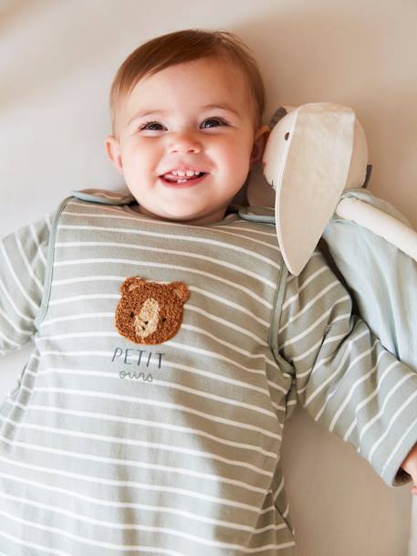 Baby Sleep Bag, Long Sleeves, Forest Buddy Dark Blue+striped green 