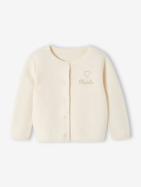 Cardigan with Golden Embroidered Heart, for Babies old rose+sage green+WHITE LIGHT SOLID WITH DESIGN 