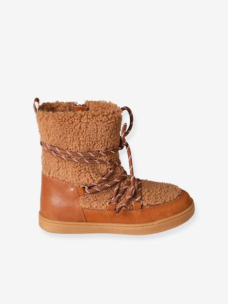 High Top Leather & Plush Trainer Boots  for Girls brown 