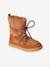 High Top Leather & Plush Trainer Boots  for Girls brown 