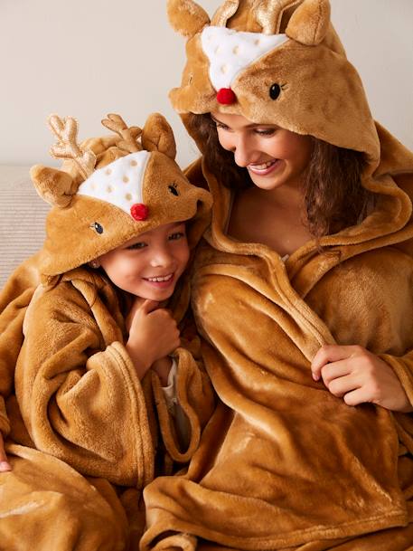 Reindeer Blanket with Sleeves & Hood Light Brown 