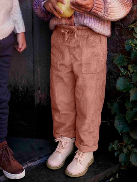 Corduroy Paperbag Trousers for Girls dusky pink+mustard+night blue 