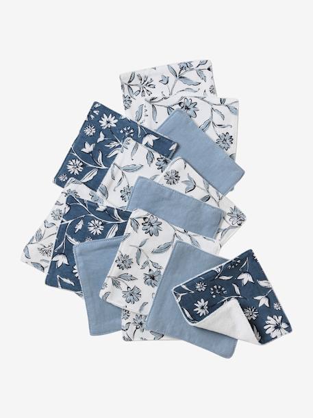 Pack of 10 Washable Wipes printed blue+White/Green/Print 