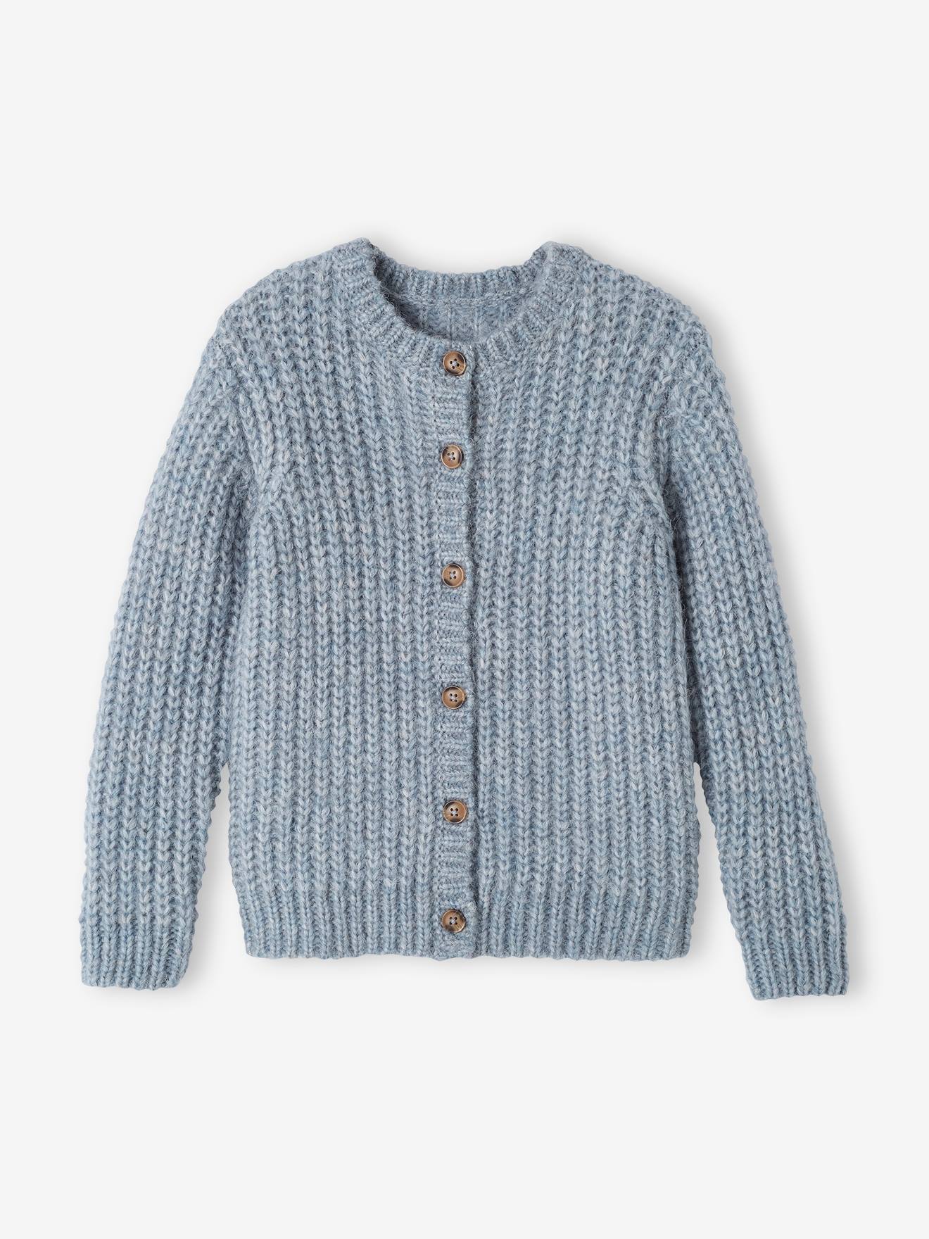 Loose-Fitting Soft Knit Cardigan for Girls - petrol blue