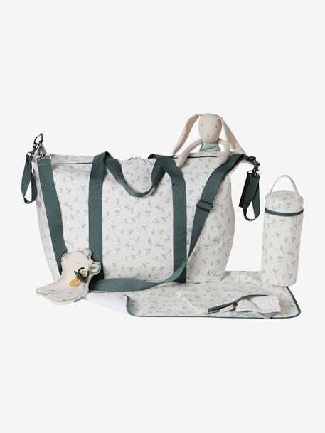 Weekend Changing Bag with Print: La Vie est Pleine de Surprises BLACK MEDIUM SOLID WITH DESIGN+Dark Blue+grey green+printed green 