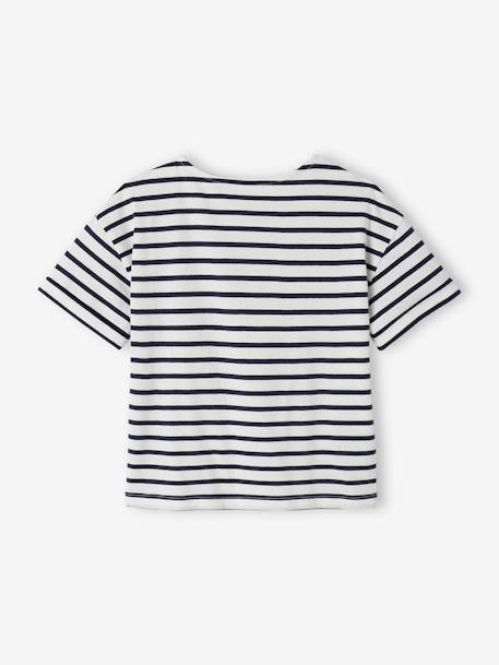 Sailor-Type T-Shirt for Girls brut denim+striped pink 