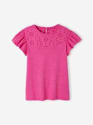 -T-Shirt for Girls, with Broderie Anglaise and Ruffled Sleeves